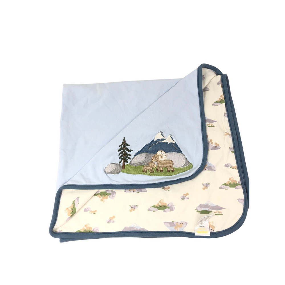Gymboree Receiving Baby Blanket Blue Mountain Goat Embroidered‎ Cotton VTG 2006